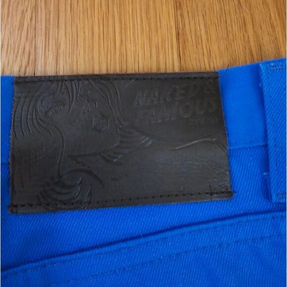 Naked & Famous Jeans Mens Size 32x32 Skinny Guy Electric Blue Selvedge Chino - Picture 6 of 7